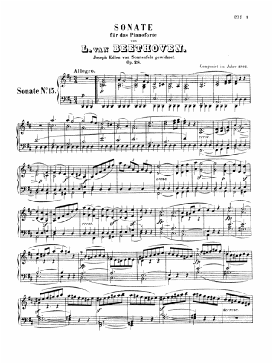 Beethoven: Sonatas (Urtext) - Sonata No. 15, Op. 28 in D Major Piano Solo scores gallery preview page 1