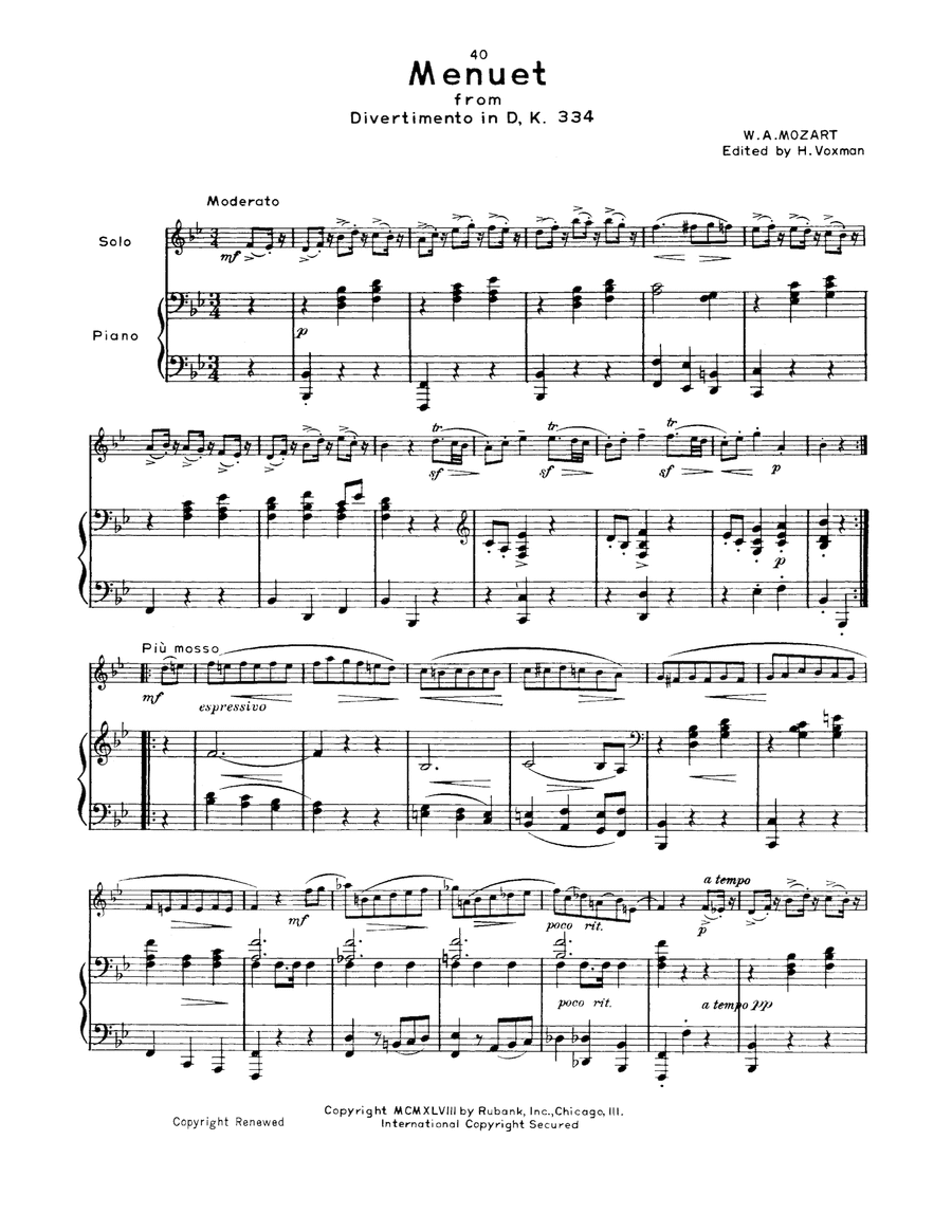 Menuet (Div. In D K334) School and Community scores gallery preview page 1