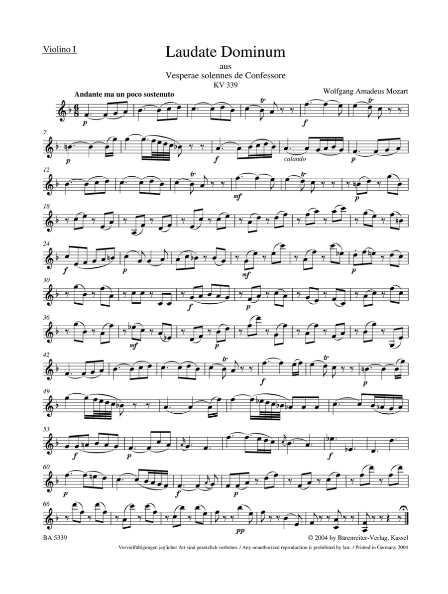 Laudate Dominum, KV 339 Laudate Dominum, KV 339 Violin scores gallery preview page 1
