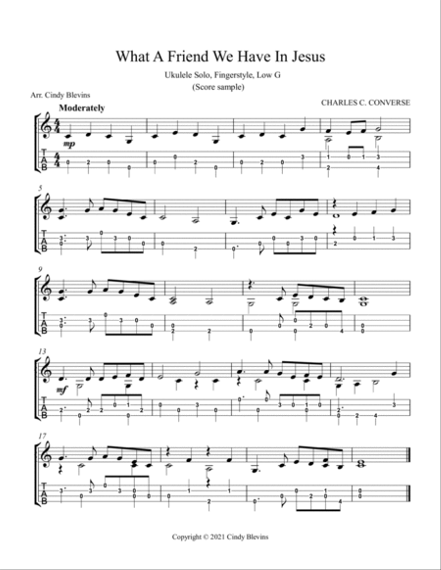 12 Favorite Hymns, Ukulele Solo, Fingerstyle, Low G Ukulele scores gallery preview page 4