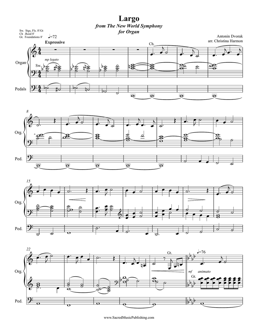 Largo from the New World Symphony - Organ Organ Solo scores gallery preview page 2
