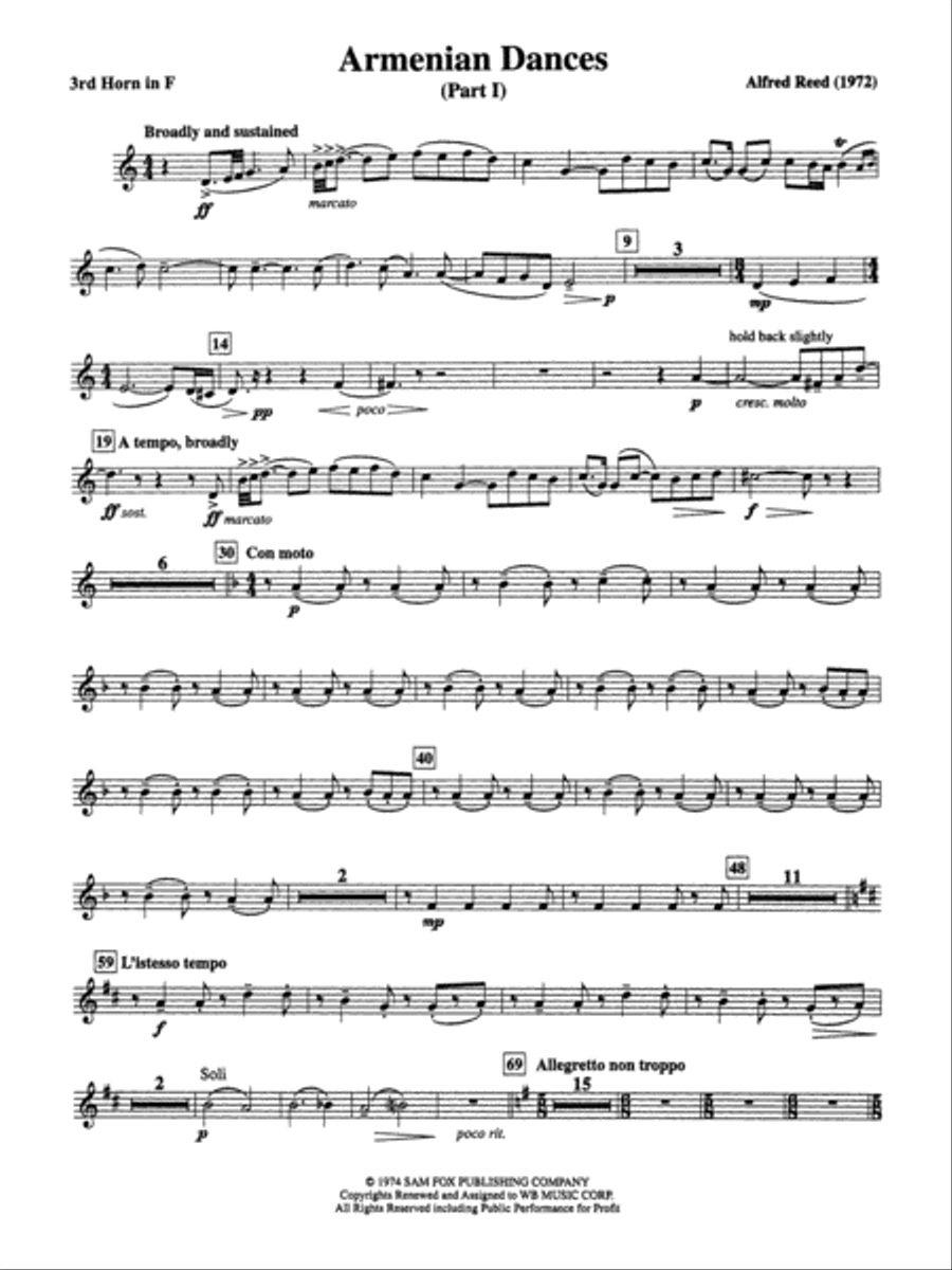 Armenian Dances, Part I: 3rd F Horn Concert Band scores gallery preview page 1