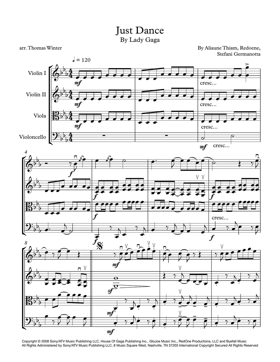 Just Dance String Quartet scores gallery preview page 1