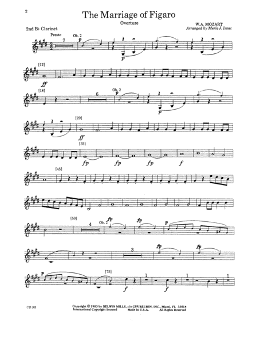 The Marriage of Figaro -- Overture: 2nd B-flat Clarinet Full Orchestra scores gallery preview page 1