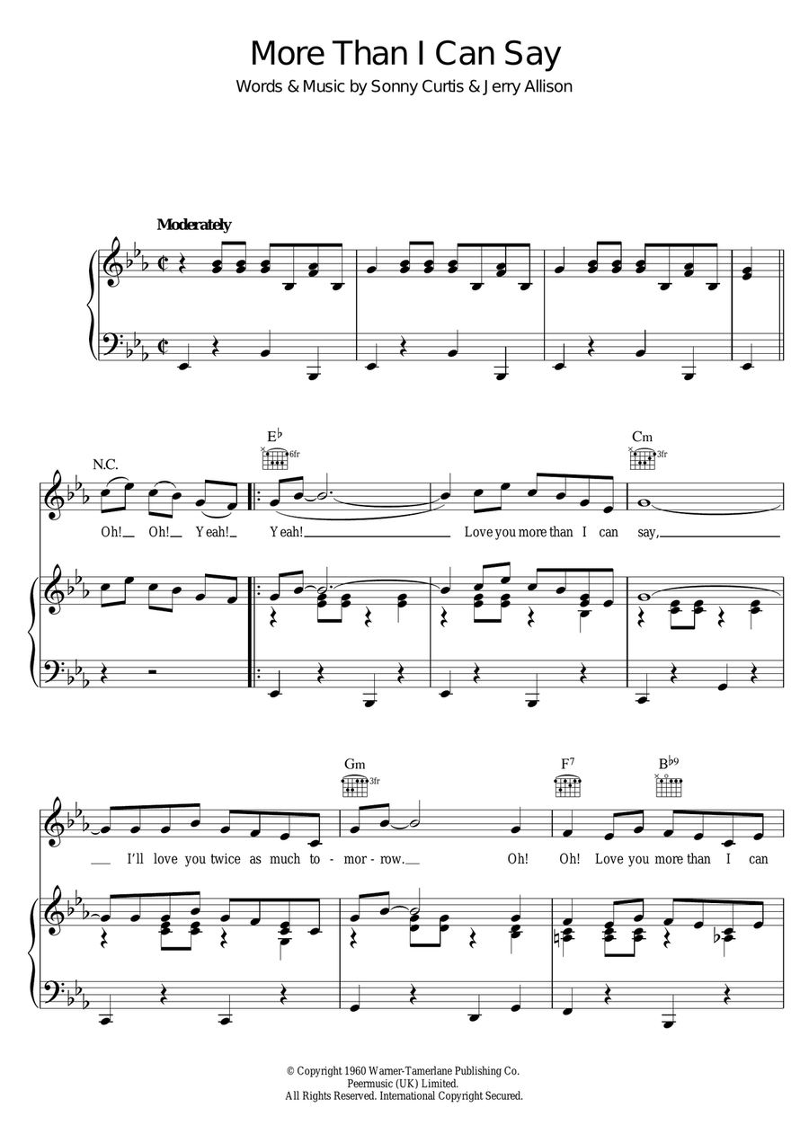 More Than I Can Say Piano, Vocal, Guitar scores gallery preview page 1