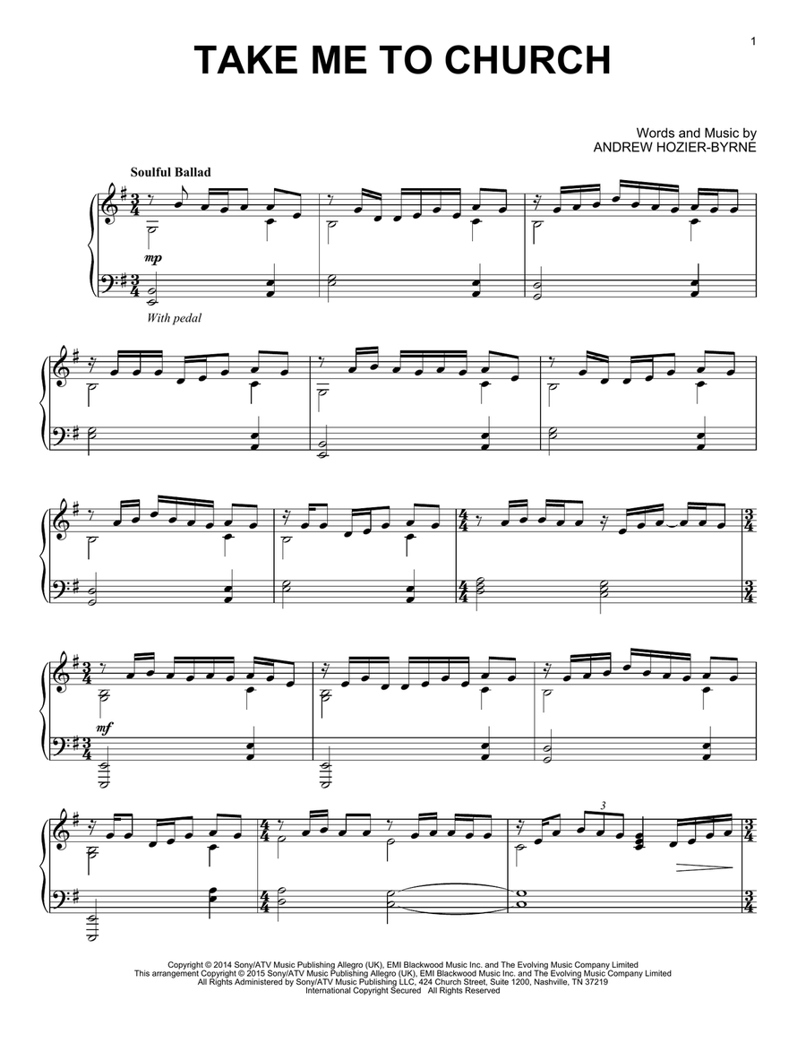 Take Me To Church Piano Solo scores gallery preview page 1