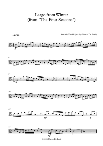Vivaldi's Winter (Largo, from the Four Seasons) - Easy arrangement for beginner viola image number null