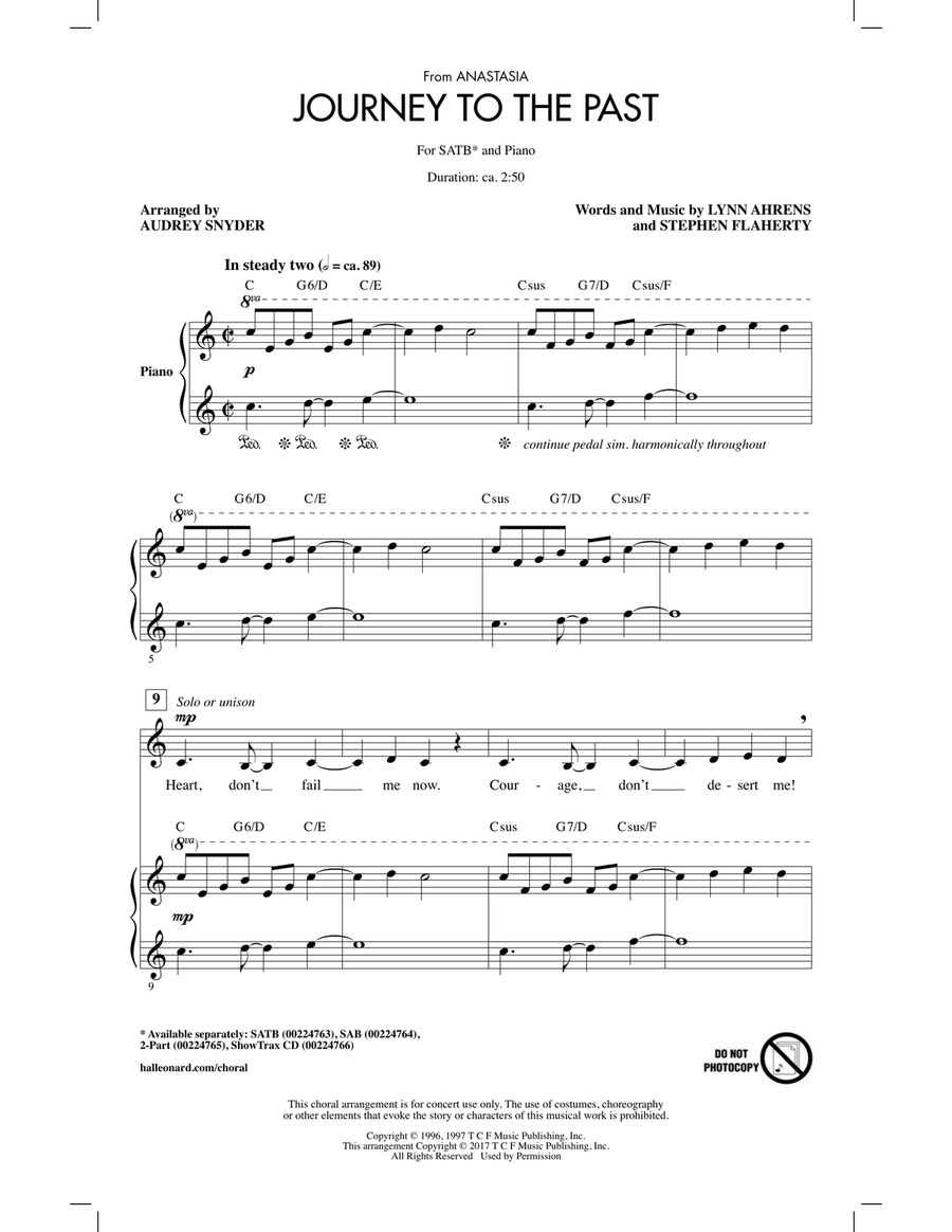 Journey To The Past (from Anastasia) (arr. Audrey Snyder) 4-Part scores gallery preview page 1