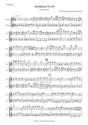 Symphony No.40 (1st movement) for Flute Duet