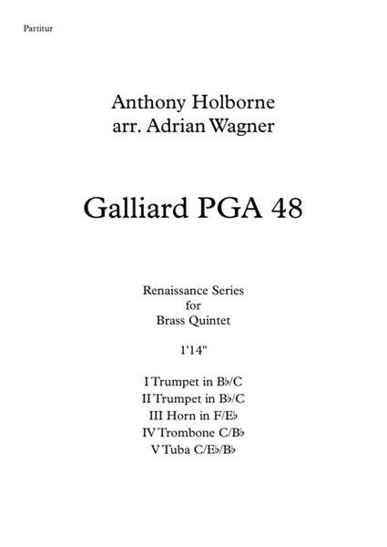 Galliard PGA 48 (Anthony Holborne) Brass Quintet arr. Adrian Wagner image number null