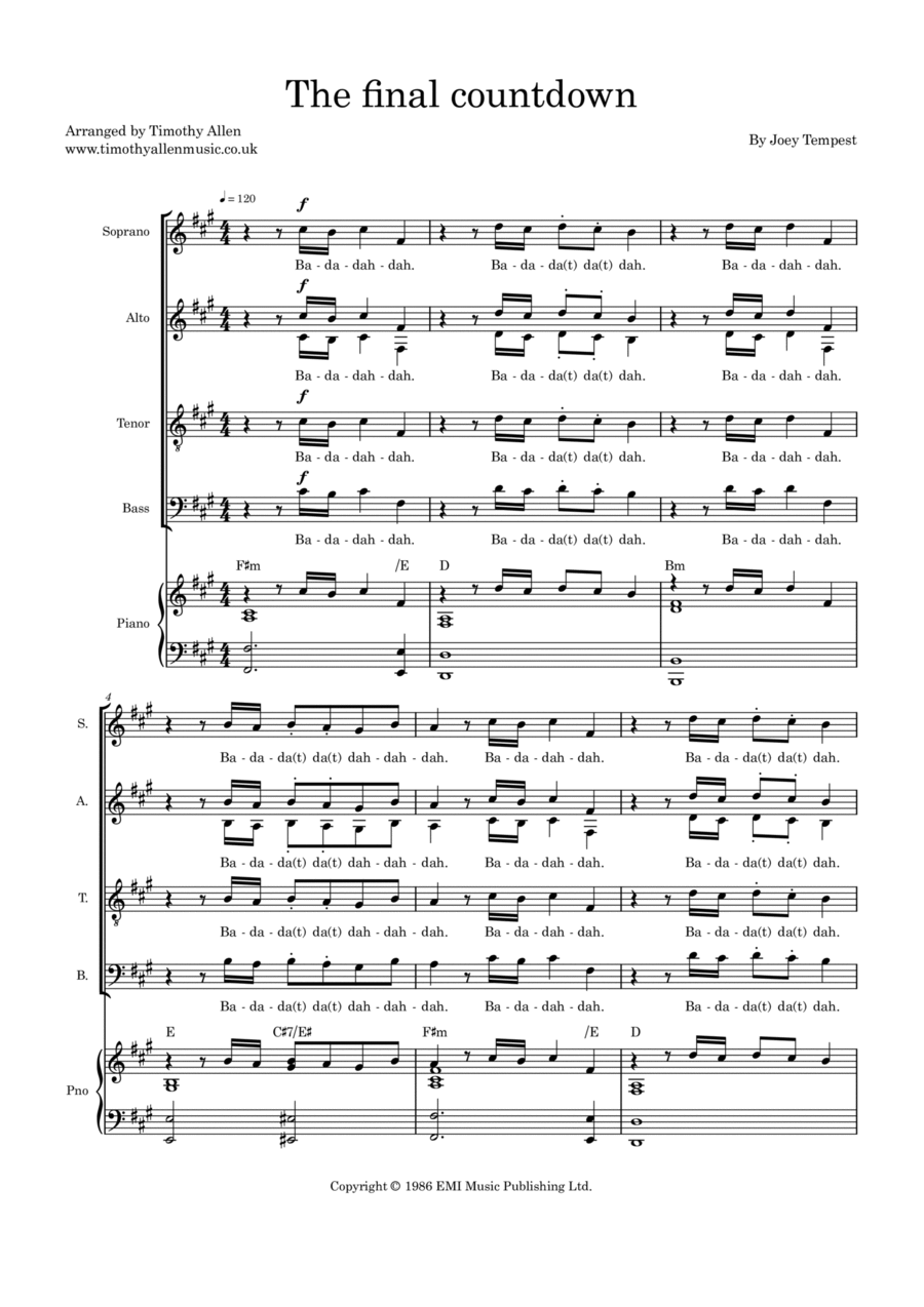 Final Countdown 4-Part scores gallery preview page 1