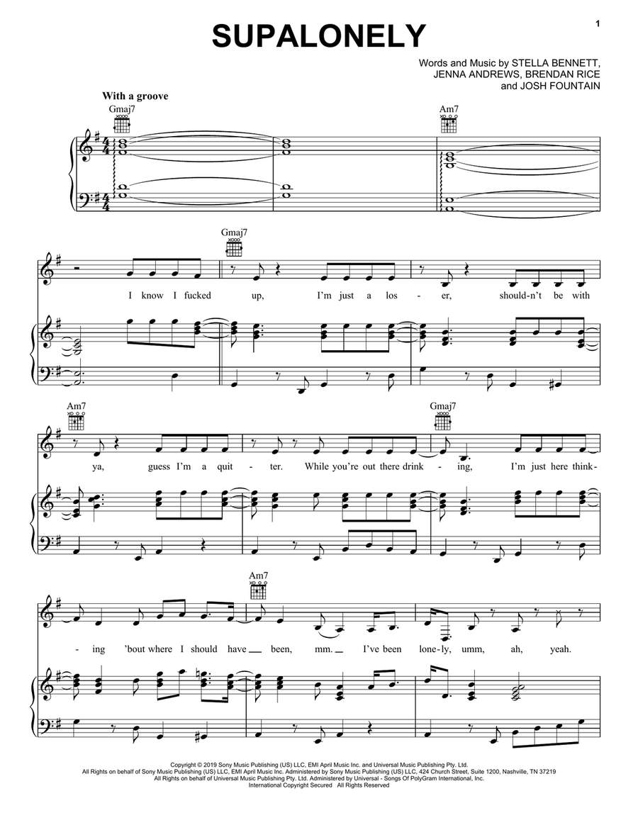 Supalonely Supalonely Piano, Vocal, Guitar scores gallery preview page 1