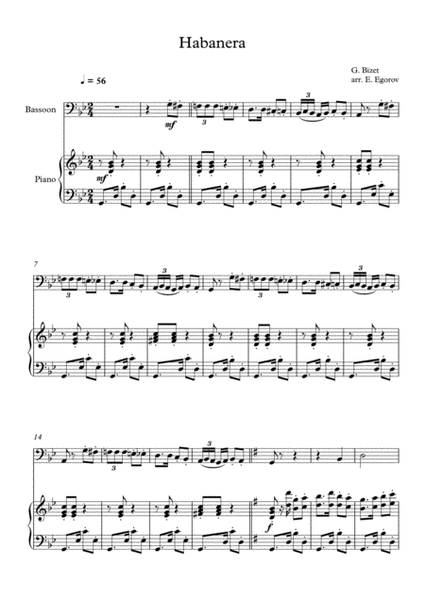 Habanera, Georges Bizet, For Bassoon & Piano image number null