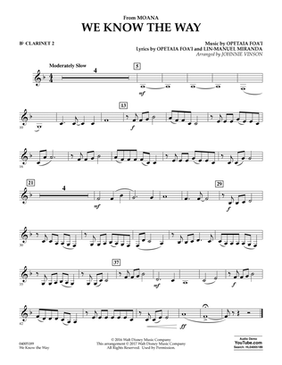 Book cover for We Know the Way (from Moana) (arr. Johnnie Vinson) - Bb Clarinet 2