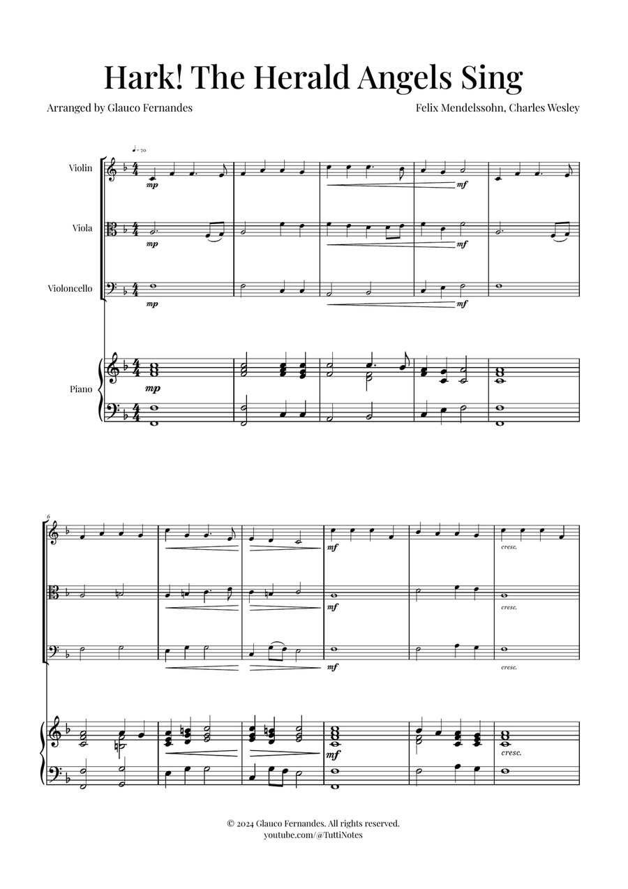 Hark! The Herald Angels Sing Trio Arrangement | Christmas Carol Sheet Music String Trio scores gallery preview page 1