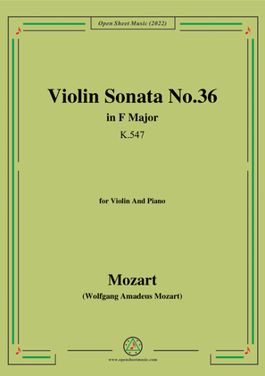 Book cover for Mozart-Violin Sonata No.36,in F Major,K.547,for Violin&Piano