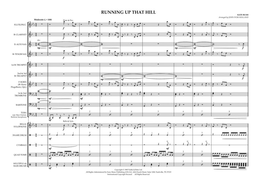 Running Up That Hill Marching Band scores gallery preview page 1