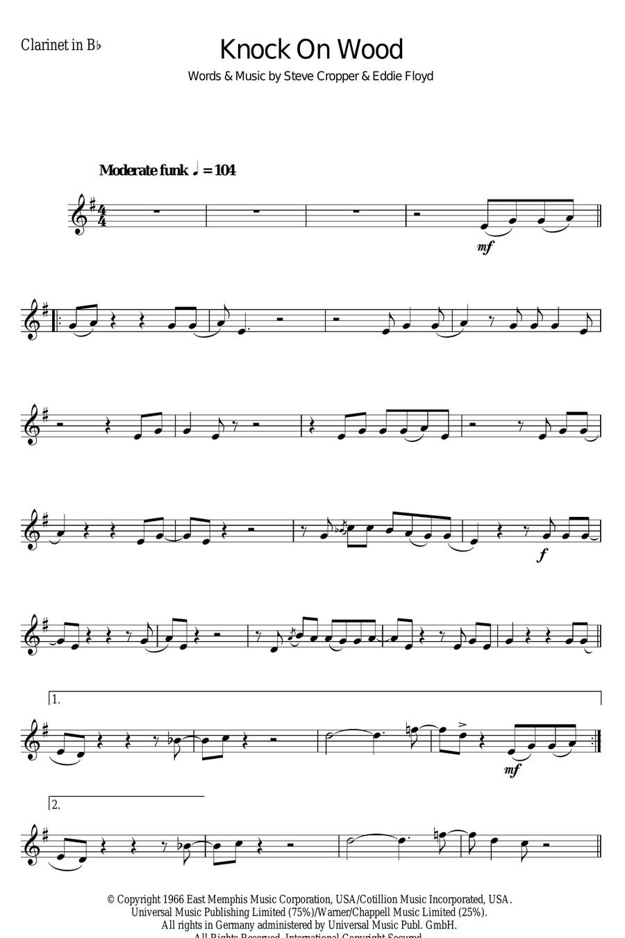 Knock On Wood Clarinet Solo scores gallery preview page 1