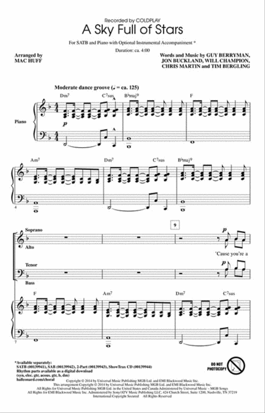 A Sky Full of Stars 4-Part scores gallery preview page 2