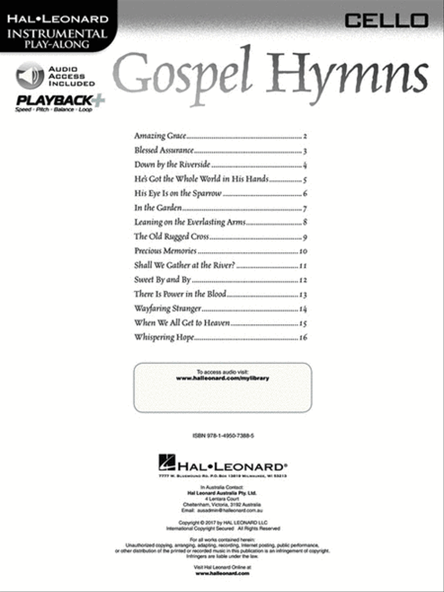 Gospel Hymns for Cello