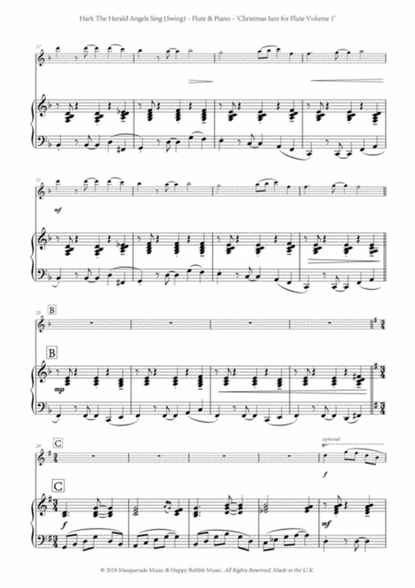 Hark The Herald Angels Sing (Swing); A funky 5/4 arrangement (with flute solo notated) for flute (in image number null