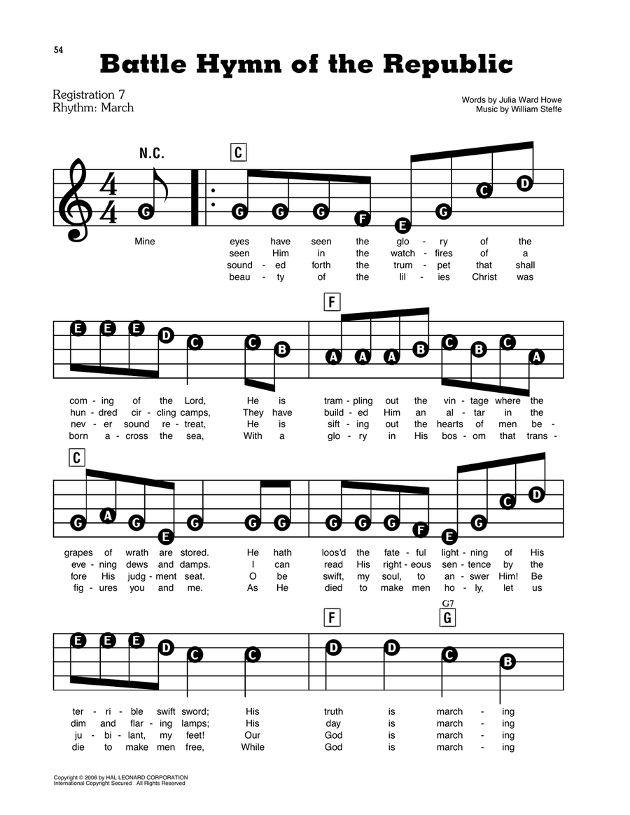 Battle Hymn Of The Republic Electronic Keyboard scores gallery preview page 1