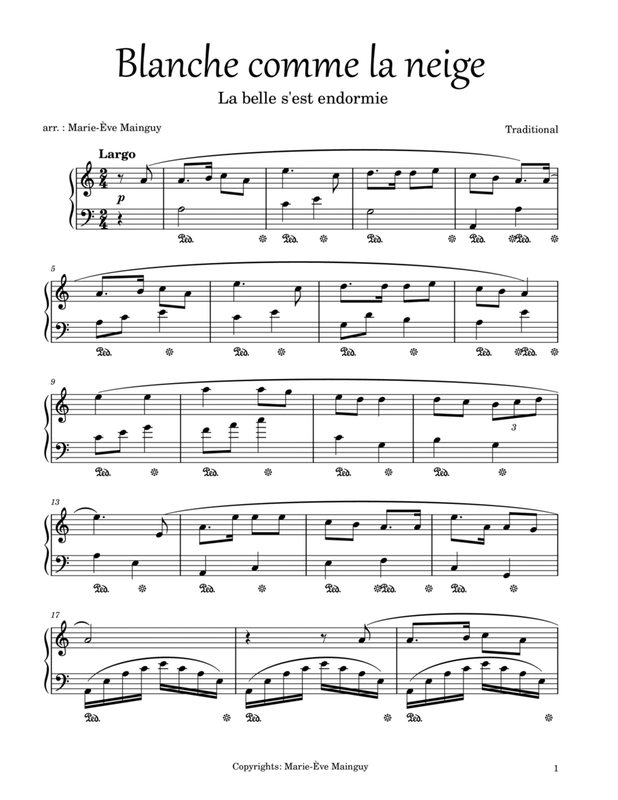 Blanche comme la neige Piano Solo scores gallery preview page 1