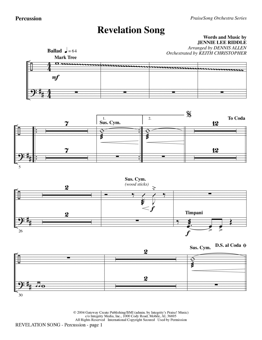 Revelation Song - Percussion Percussion scores gallery preview page 1