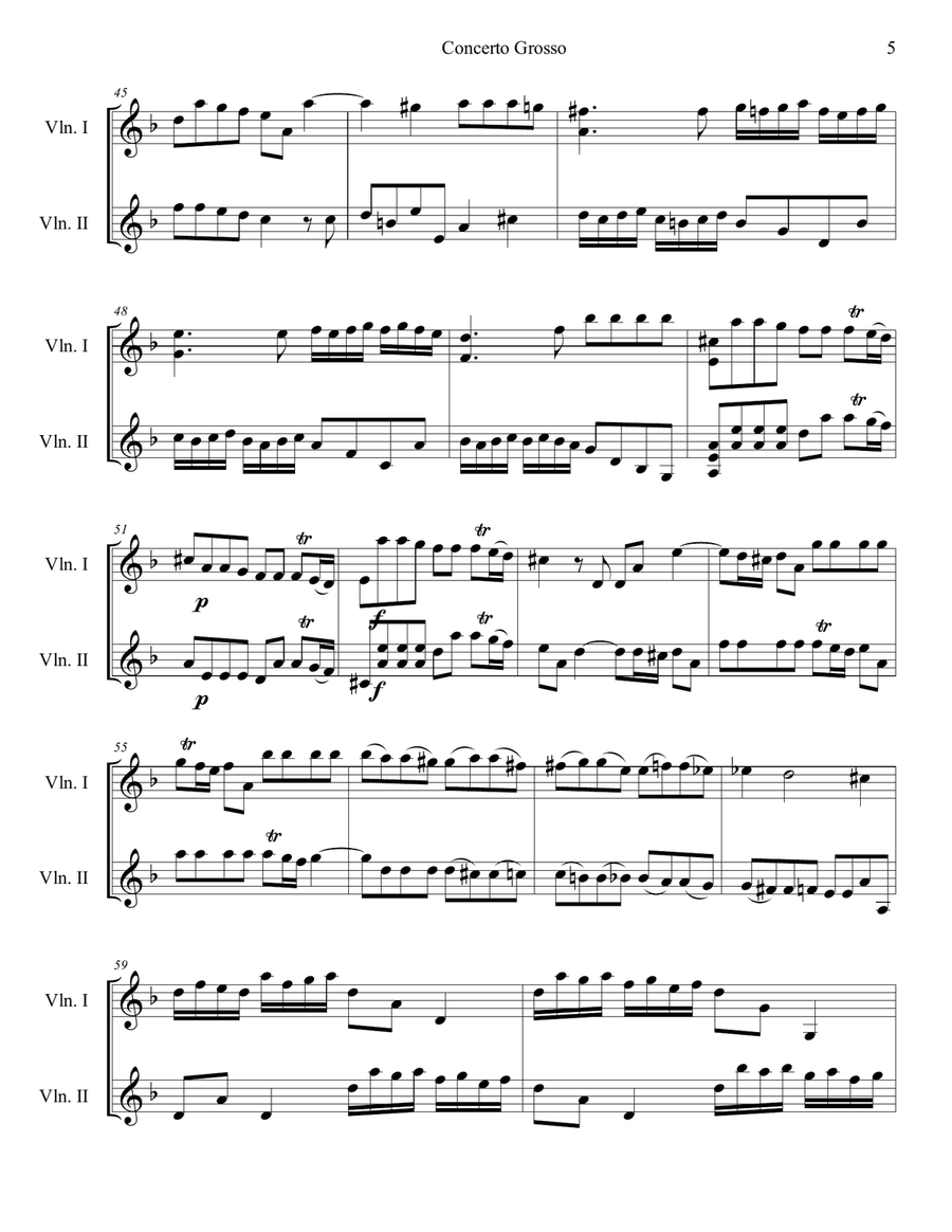 Antonio Vivaldi - Concerto Grosso in d minor RV 565 3rd mvt. arr. for violin duo (score and parts) String Duet scores gallery preview page 5