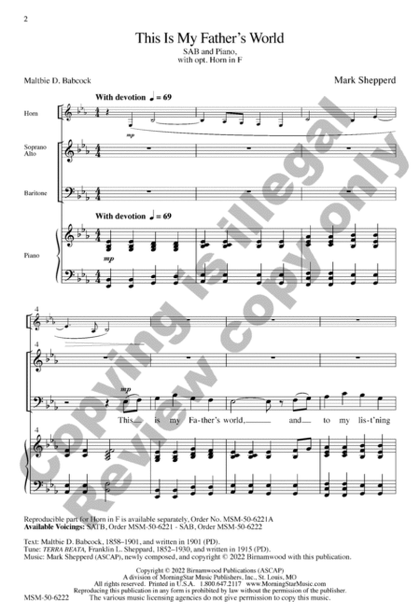 This Is My Father's World: SAB, Piano and opt. Horn in F (Choral Score)