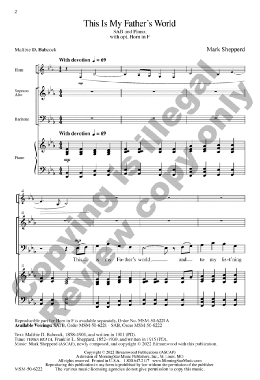 This Is My Father's World (Choral Score) 3-Part scores gallery preview page 2