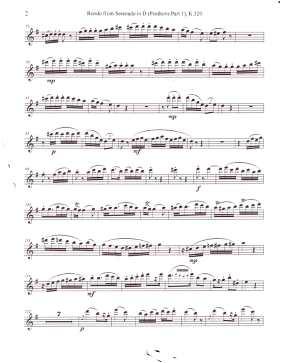 Flute quartet arrangement of Rondo from Serenade in D (Posthorn - part 1)