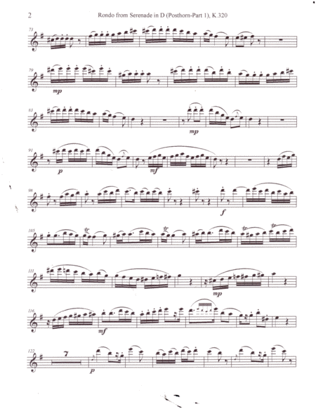 Flute quartet arrangement of Rondo from Serenade in D (Posthorn - part 1)