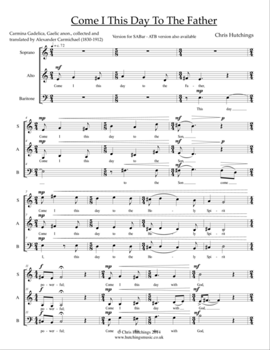 Come I This Day To The Father - SABar 3-Part scores gallery preview page 1