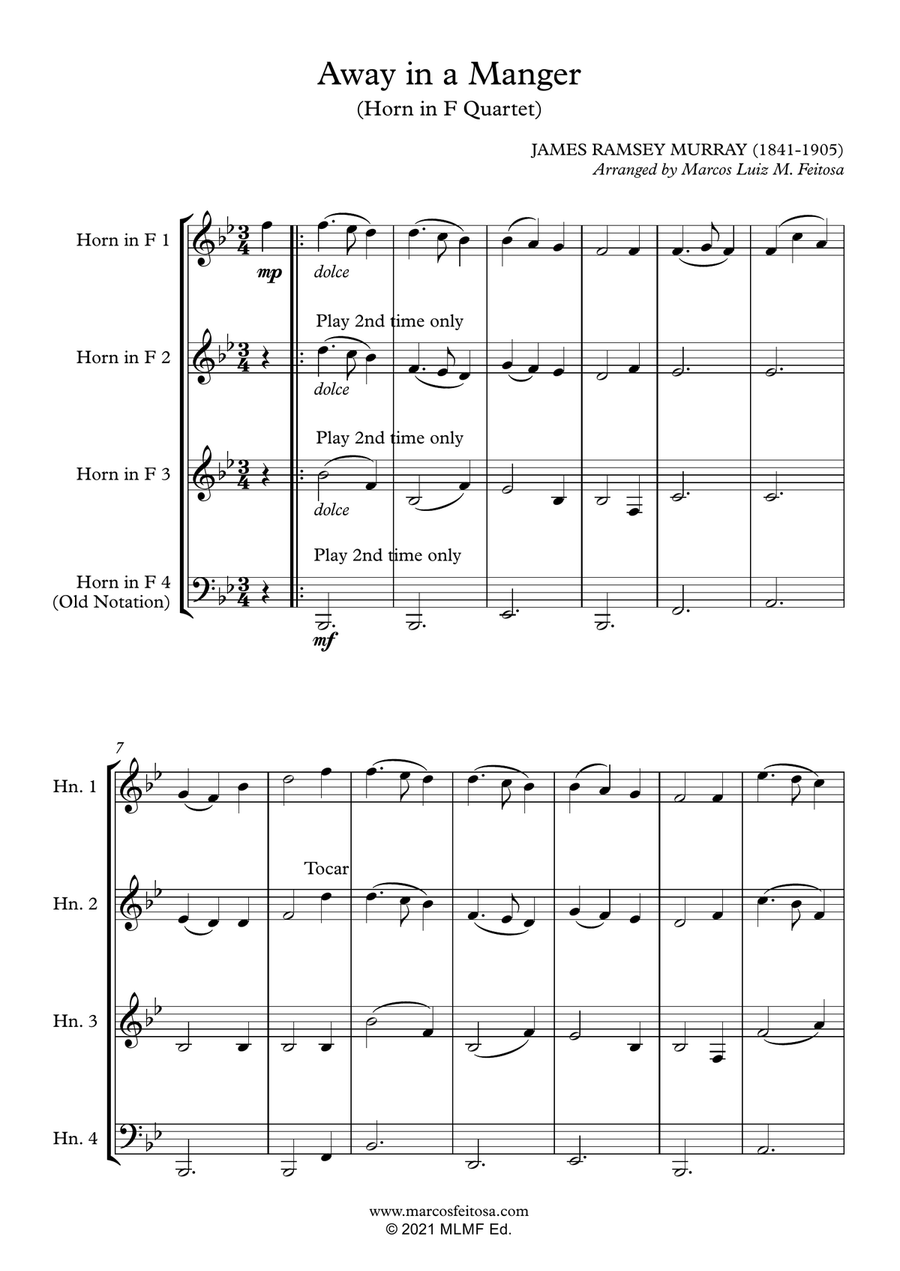 Away in a Manger - Horn in F Quartet Brass Quartet scores gallery preview page 3