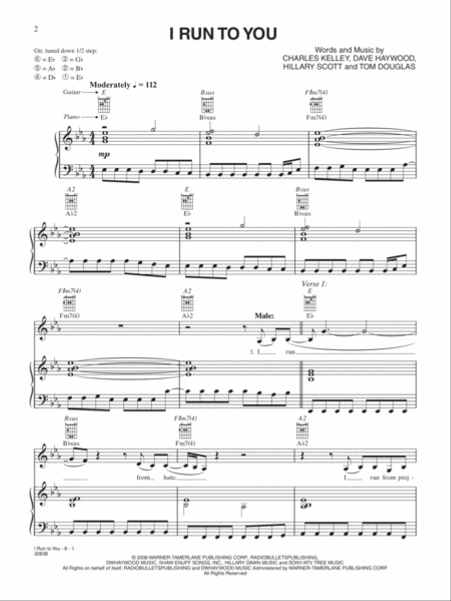 I Run to You Piano, Vocal, Guitar scores gallery preview page 1