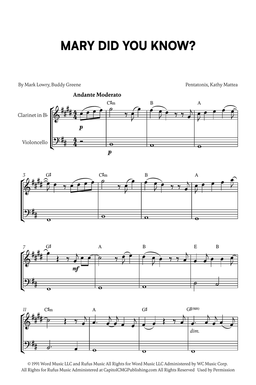Mary, Did You Know? Mary, Did You Know? B-Flat Clarinet scores gallery preview page 1