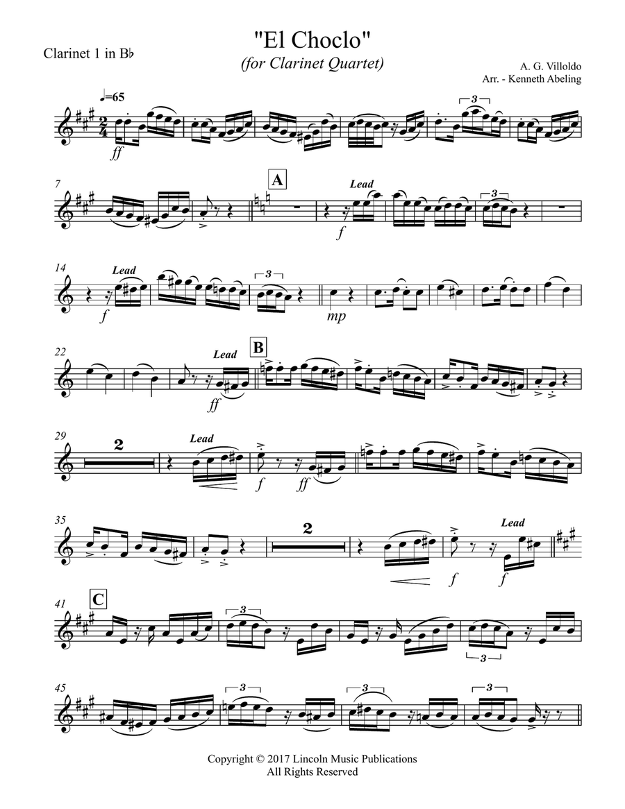 El Choclo (Tango) (for Clarinet Quartet) Clarinet Quartet scores gallery preview page 6