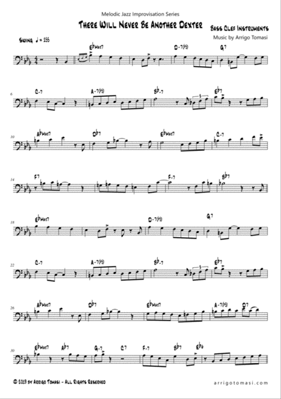 Melodic Jazz Improvisation Series: There Will Never Be Another Dexter (Bass Clef Instruments) Bassoon scores gallery preview page 1