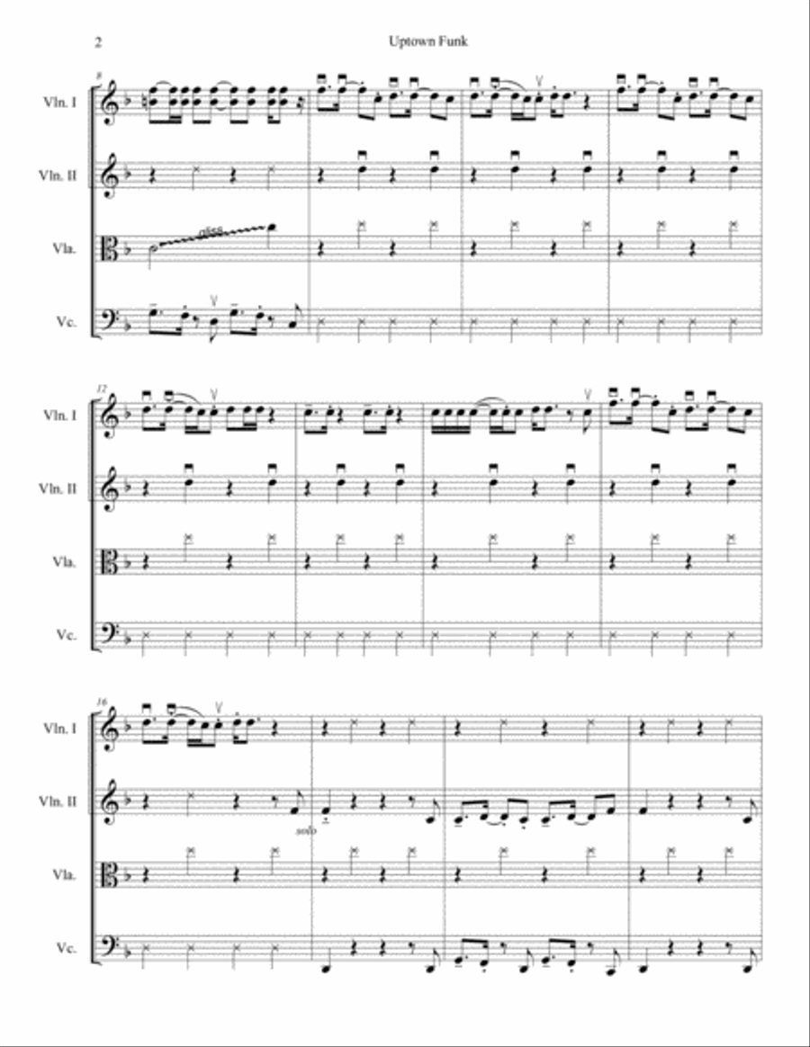 Uptown Funk String Quartet scores gallery preview page 2