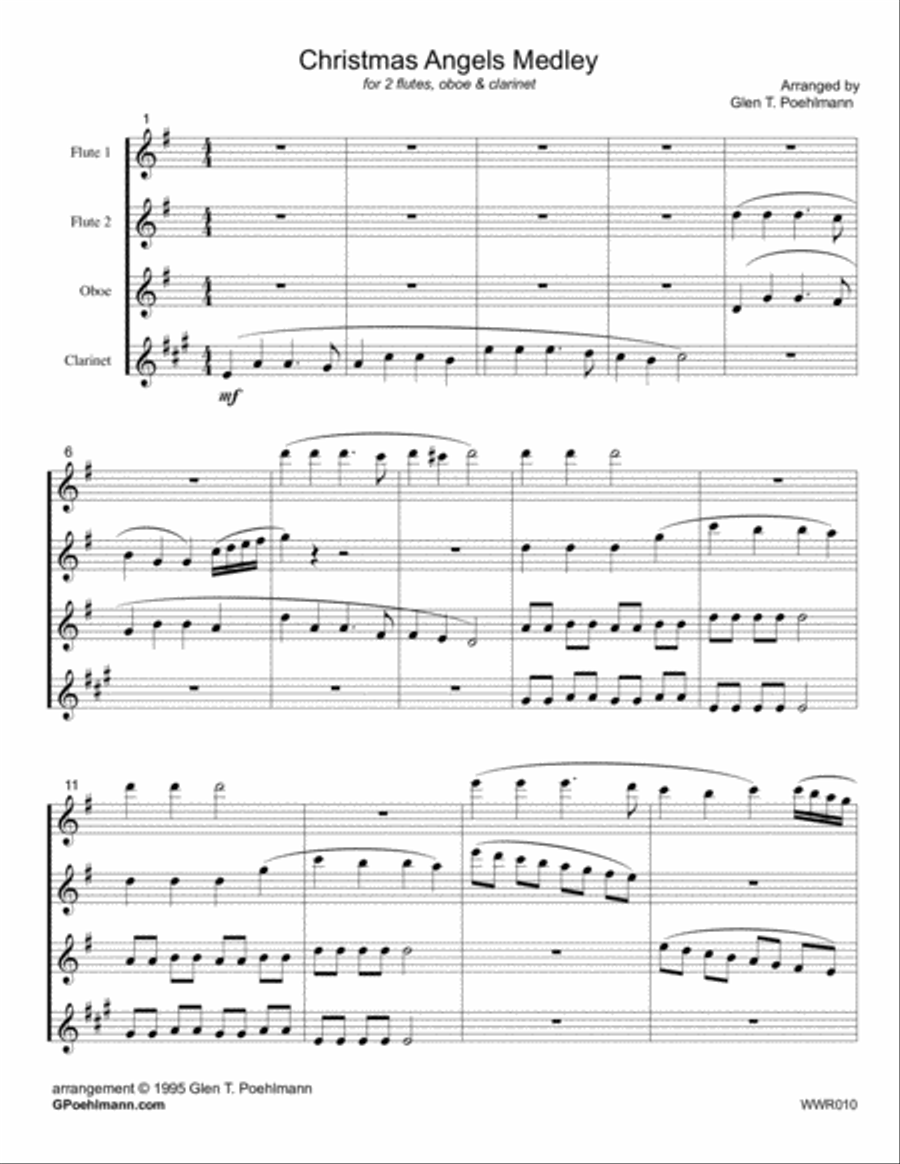 CHRISTMAS ANGELS MEDLEY - WOODWIND QUARTET (3 carol medley) Woodwind Quartet scores gallery preview page 1