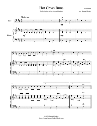 Hot Cross Buns - for beginning string bass with optional piano accompaniment