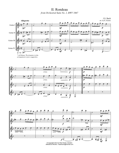 Orchestral Suite 2 BWV 1067, mov. 2-7 for guitar quartet image number null