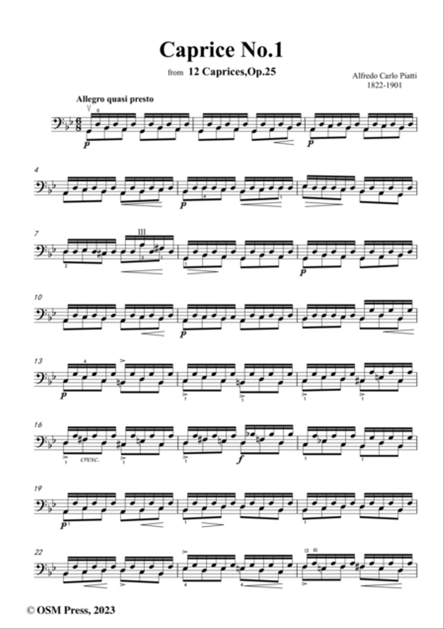 Alfredo Piatti-Caprice No.1,Op.25 No.1,from '12 Caprices,Op.25',for Solo Cello Cello Solo scores gallery preview page 2