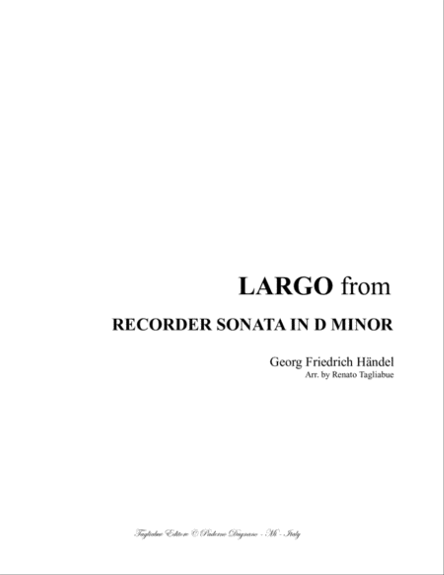LARGO from Recorder Sonata in D minor - HWV 367a - Arr. for organ 3 staff Recorder scores gallery preview page 1