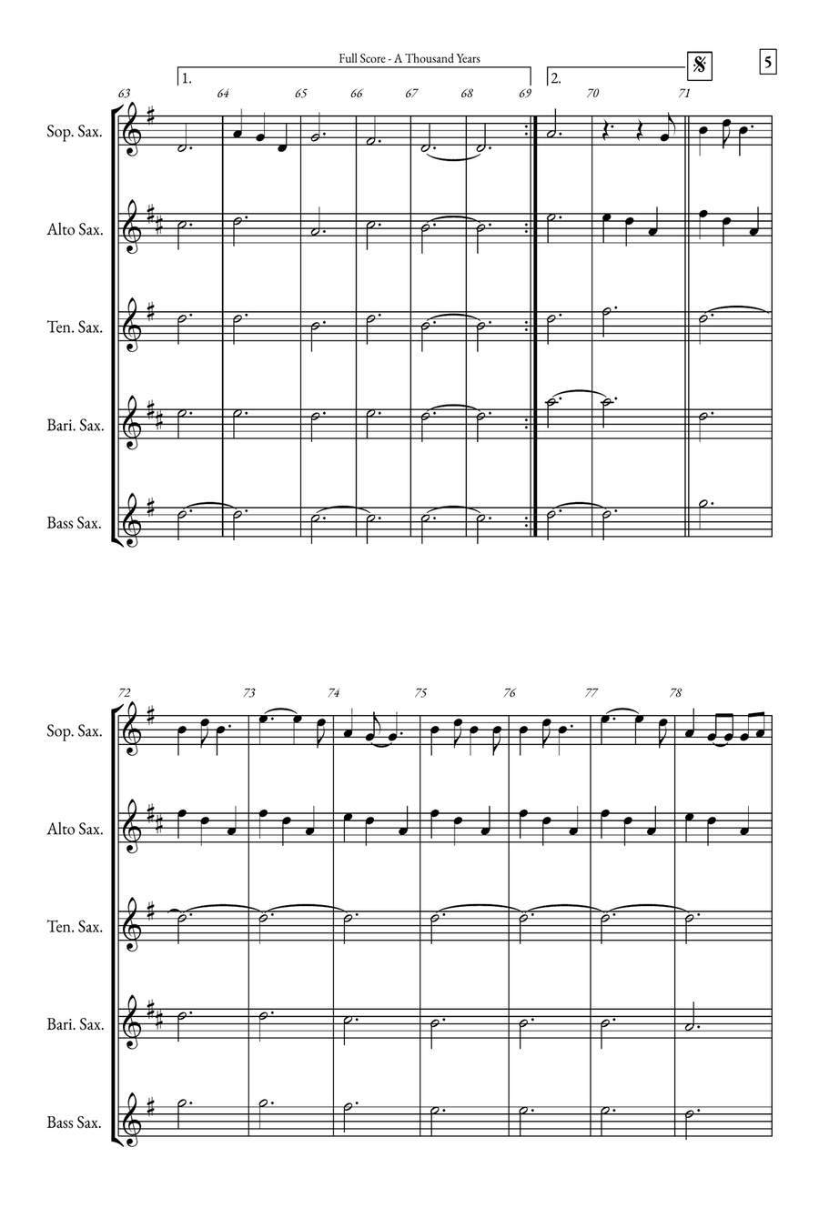 A Thousand Years Saxophone Quintet scores gallery preview page 5