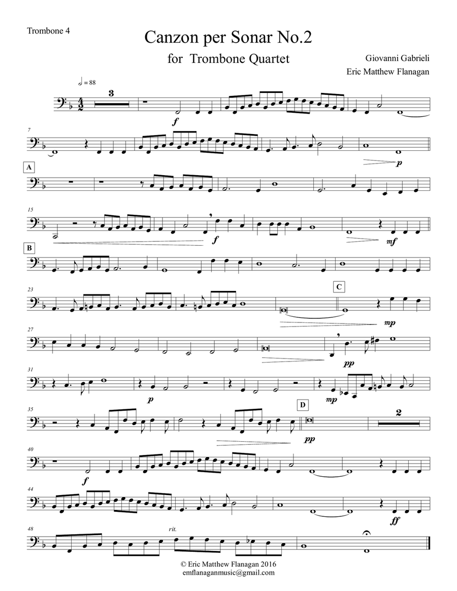 Canzon per Sonar No. 2 for Trombone Quartet Trombone Quartet scores gallery preview page 4