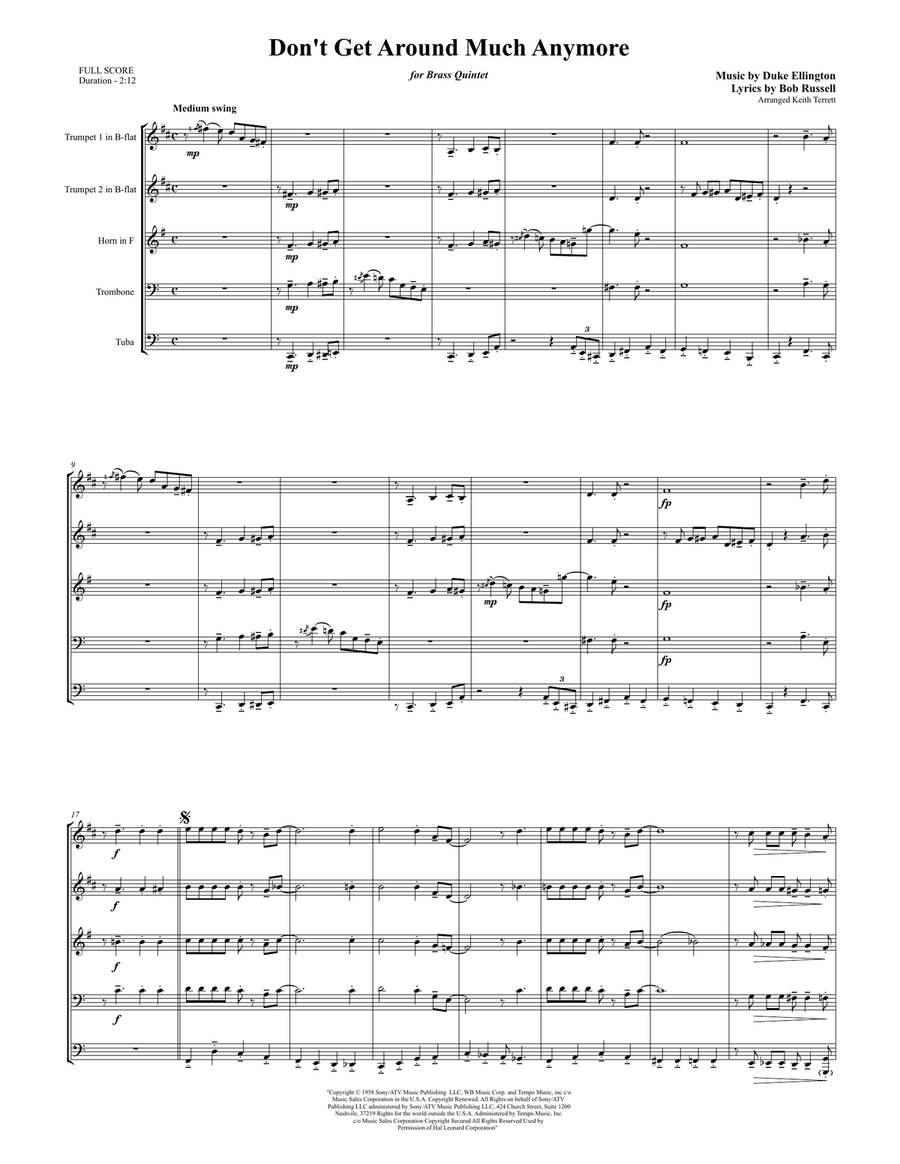 Don't Get Around Much Anymore Brass Ensemble scores gallery preview page 2