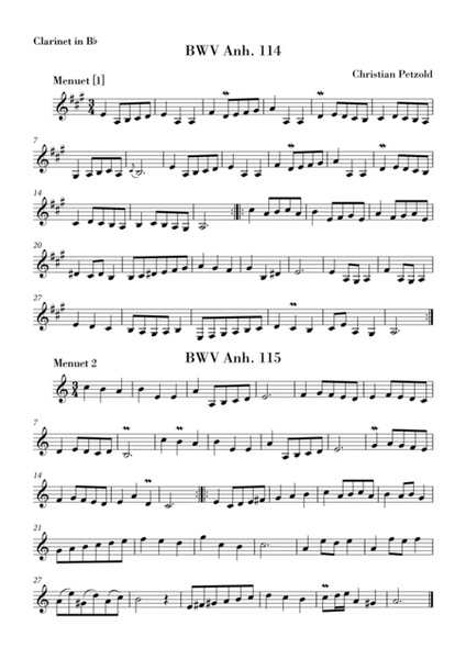 Bach - Minuet in G major and G minor (BWV Anh. 114 - 115) for Clarinet in Bb and Piano image number null