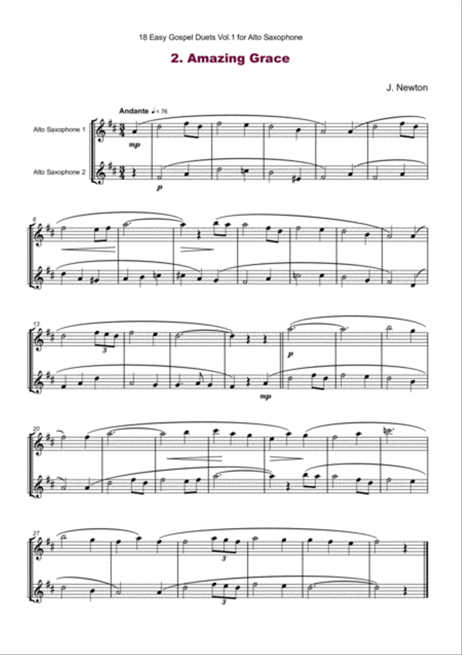 18 Easy Gospel Duets Vol.1 for Alto Saxophone Woodwind Duet scores gallery preview page 4